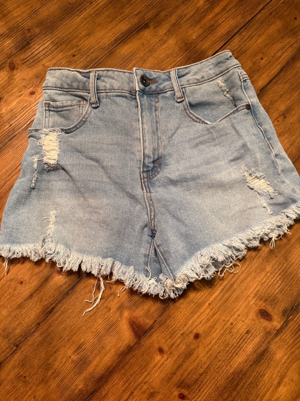 Rewash Light Wash Frayed High-Rise Denim Shorts